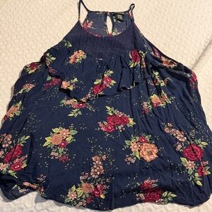 Torrid Navy Floral Ruffle Blouse